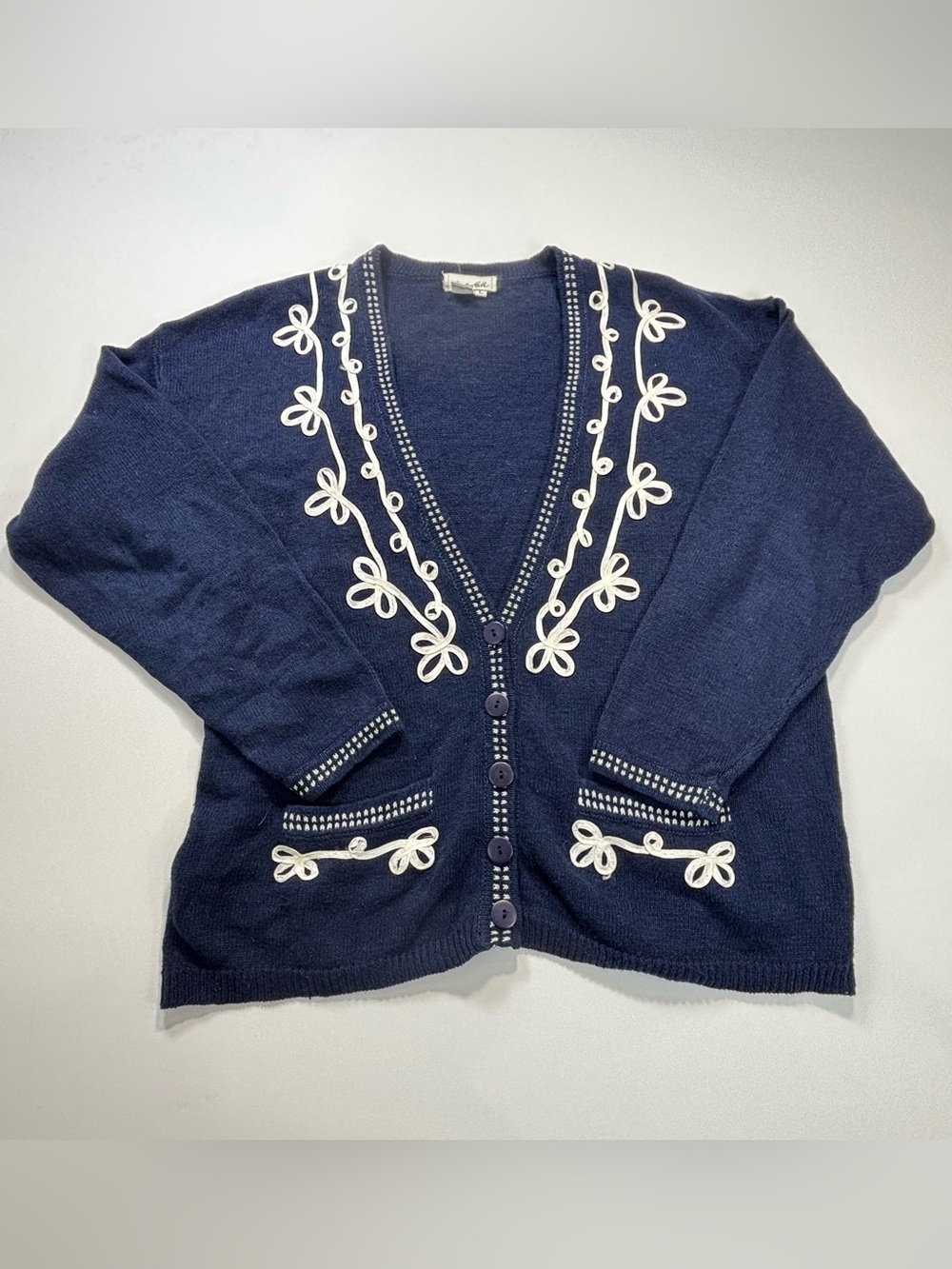 Austin Hill Navy Embroidered V-Neck Cardigan Sweater